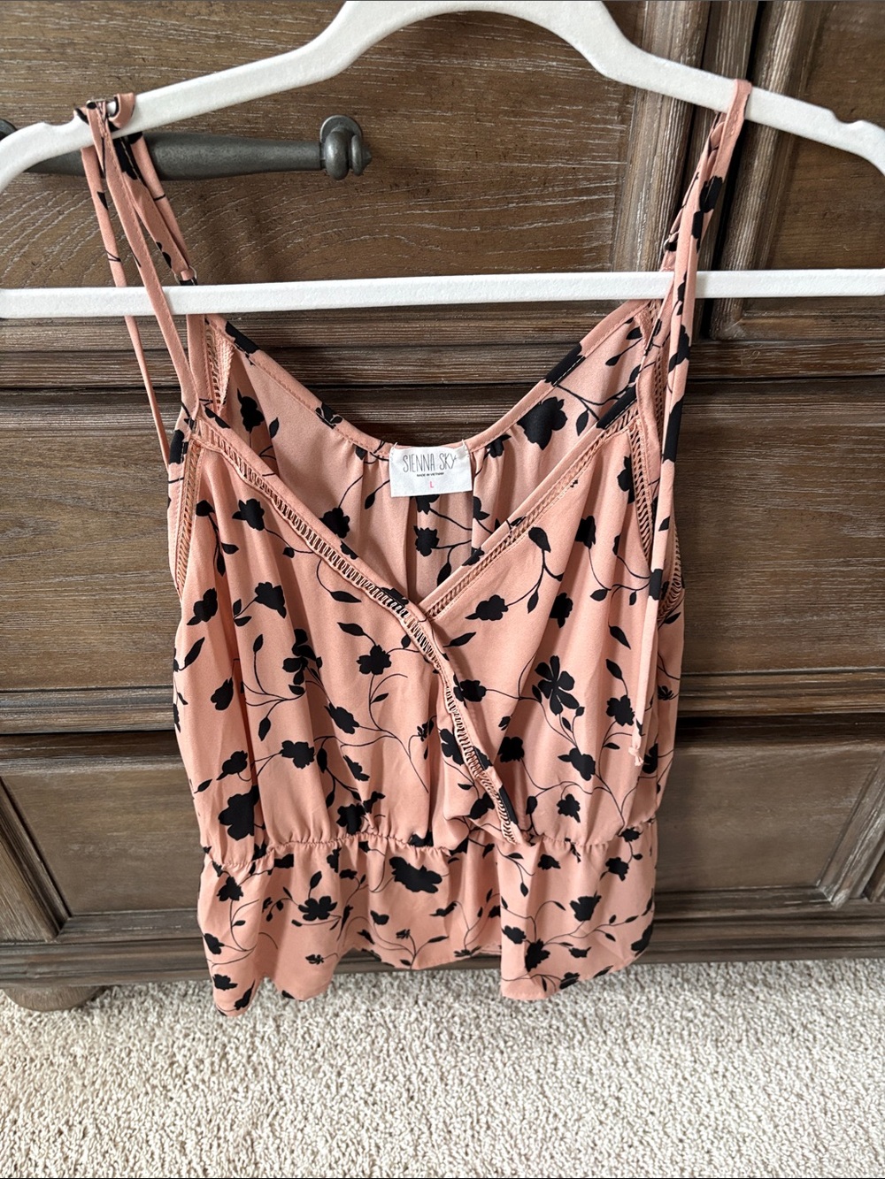 Sienna Sky Peach Floral Tie-Strap Cami with Black Print